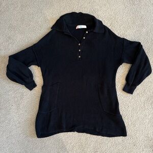 FP Beach Womens Button Up Pullover Sweater Linen Blend Black Size Medium
